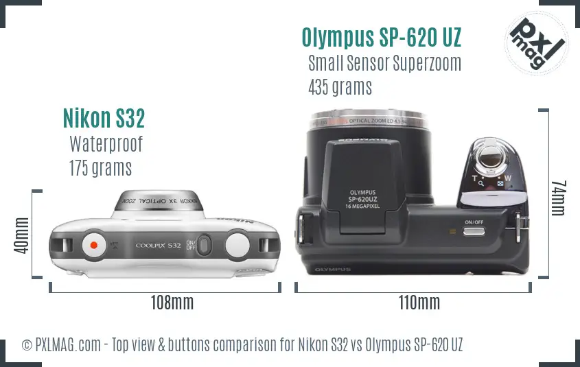 Nikon S32 vs Olympus SP-620 UZ top view buttons comparison
