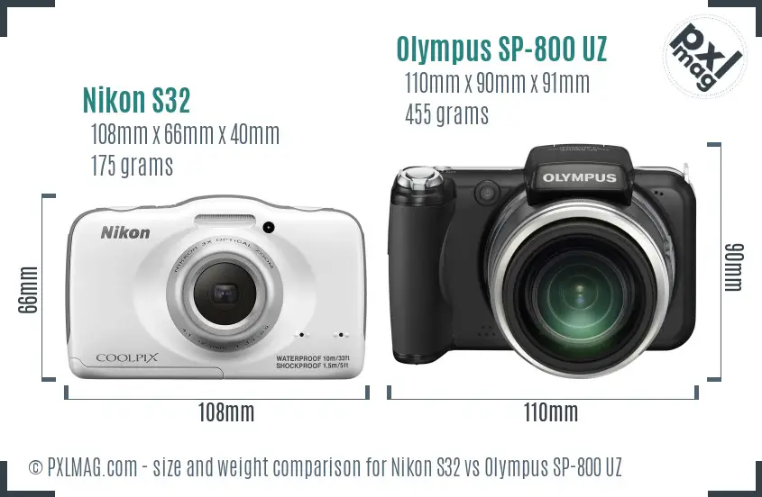 Nikon S32 vs Olympus SP-800 UZ size comparison