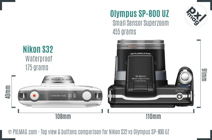 Nikon S32 vs Olympus SP-800 UZ top view buttons comparison