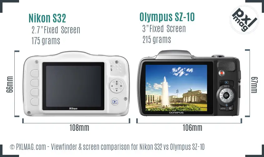 Nikon S32 vs Olympus SZ-10 Screen and Viewfinder comparison