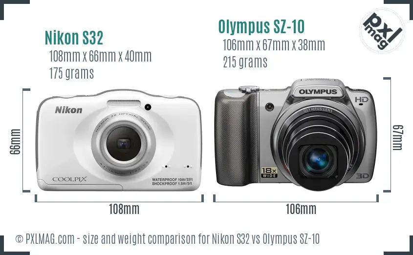 Nikon S32 vs Olympus SZ-10 size comparison