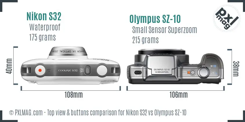 Nikon S32 vs Olympus SZ-10 top view buttons comparison