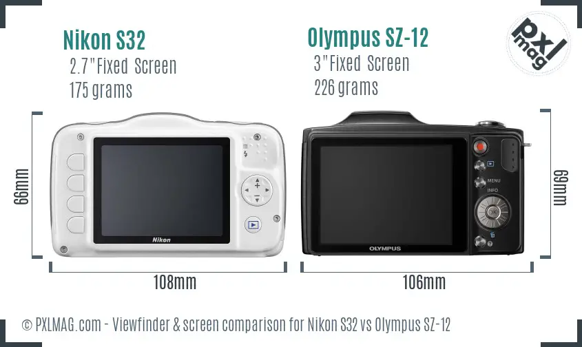 Nikon S32 vs Olympus SZ-12 Screen and Viewfinder comparison