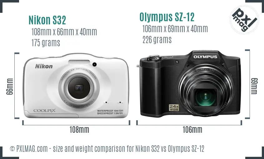 Nikon S32 vs Olympus SZ-12 size comparison