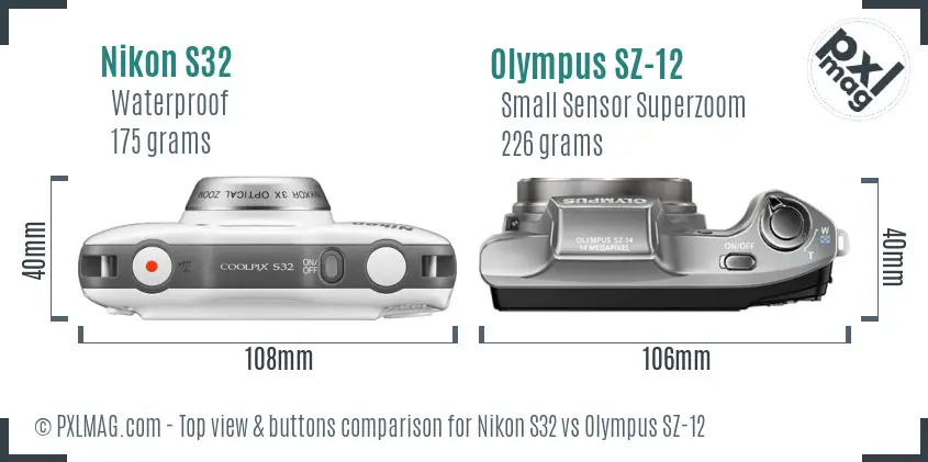 Nikon S32 vs Olympus SZ-12 top view buttons comparison