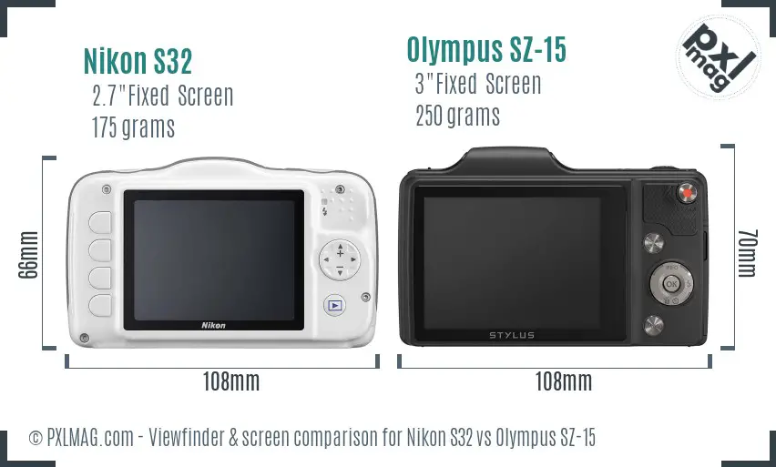 Nikon S32 vs Olympus SZ-15 Screen and Viewfinder comparison