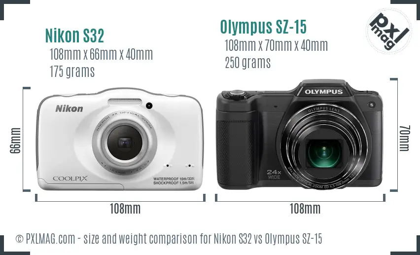 Nikon S32 vs Olympus SZ-15 size comparison