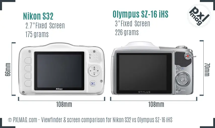 Nikon S32 vs Olympus SZ-16 iHS Screen and Viewfinder comparison Nikon S32 vs Olympus SZ-16 iHS Screen and Viewfinder comparison