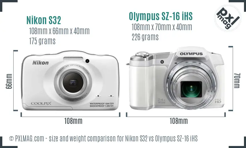 Nikon S32 vs Olympus SZ-16 iHS size comparison Nikon S32 vs Olympus SZ-16 iHS size comparison