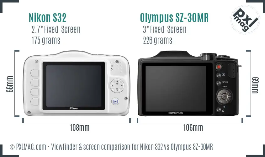 Nikon S32 vs Olympus SZ-30MR Screen and Viewfinder comparison