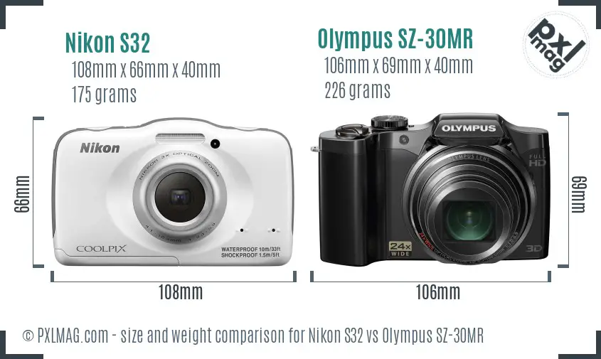 Nikon S32 vs Olympus SZ-30MR size comparison