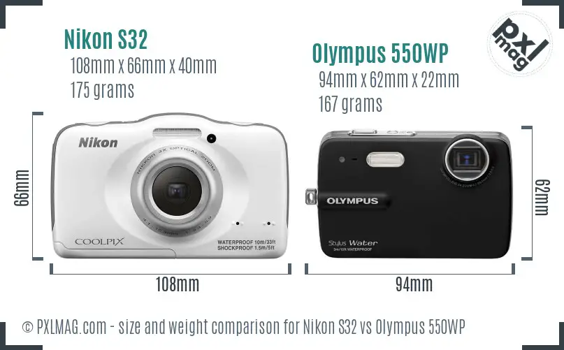 Nikon S32 vs Olympus 550WP size comparison Nikon S32 vs Olympus 550WP size comparison