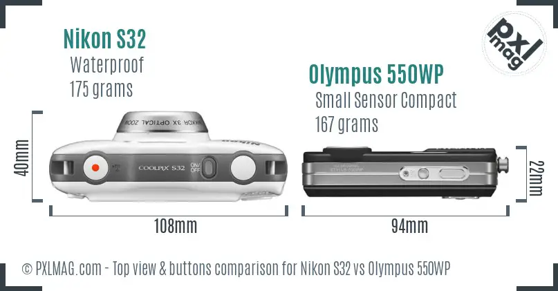 Nikon S32 vs Olympus 550WP top view buttons comparison Nikon S32 vs Olympus 550WP top view buttons comparison