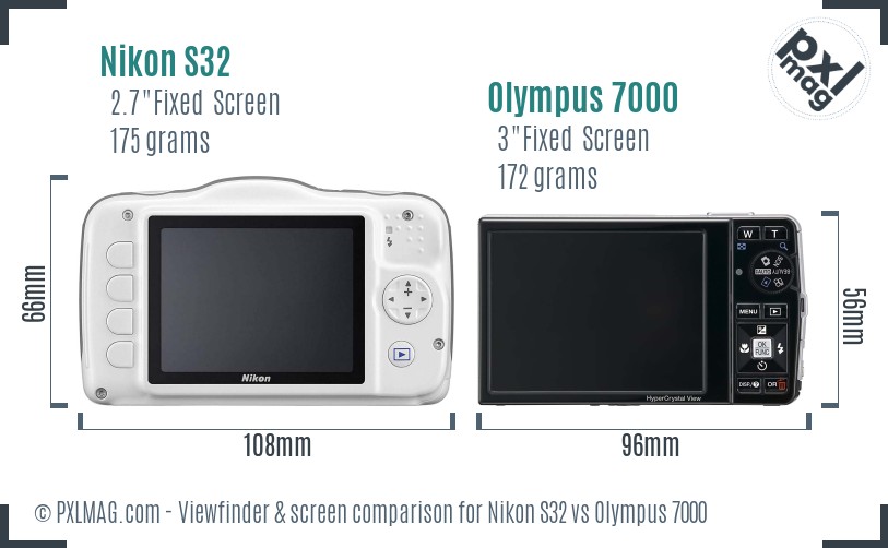 Nikon S32 vs Olympus 7000 Screen and Viewfinder comparison
