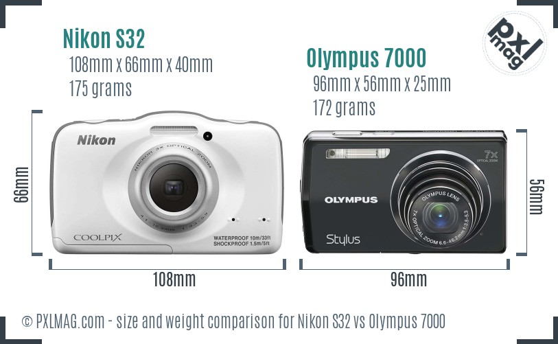 Nikon S32 vs Olympus 7000 size comparison