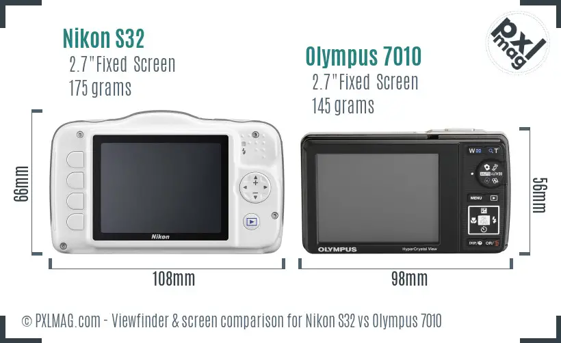 Nikon S32 vs Olympus 7010 Screen and Viewfinder comparison