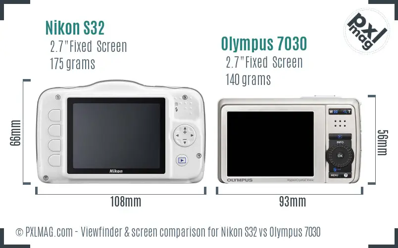 Nikon S32 vs Olympus 7030 Screen and Viewfinder comparison