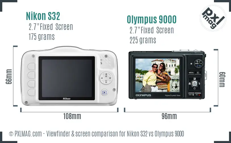 Nikon S32 vs Olympus 9000 Screen and Viewfinder comparison