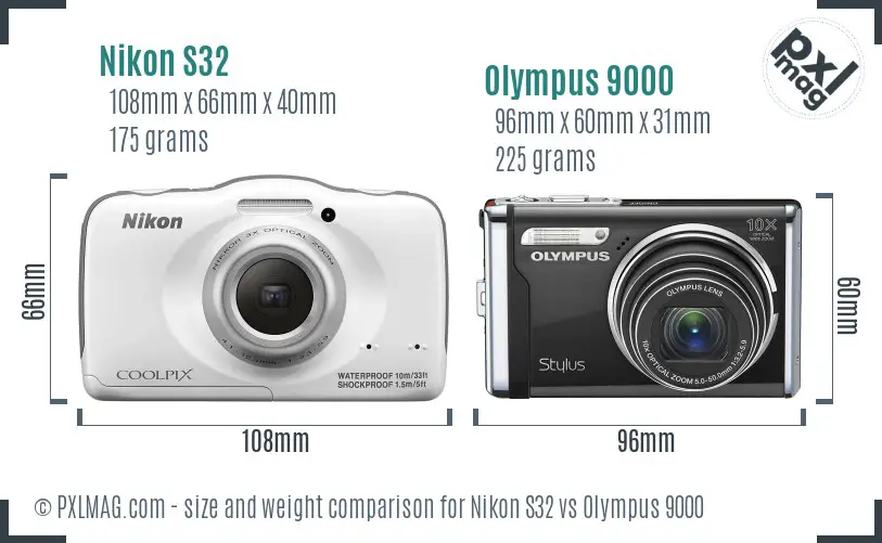 Nikon S32 vs Olympus 9000 size comparison