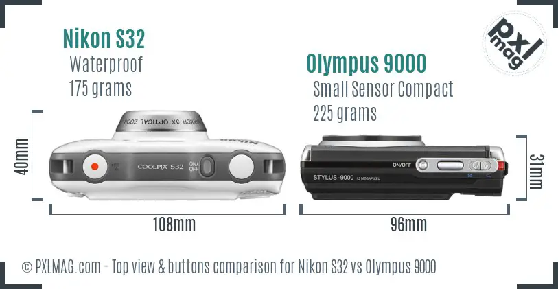 Nikon S32 vs Olympus 9000 top view buttons comparison