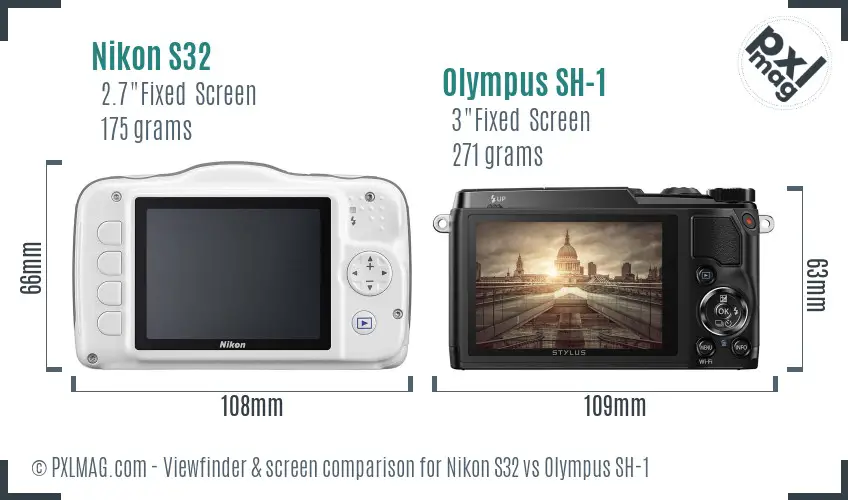 Nikon S32 vs Olympus SH-1 Screen and Viewfinder comparison