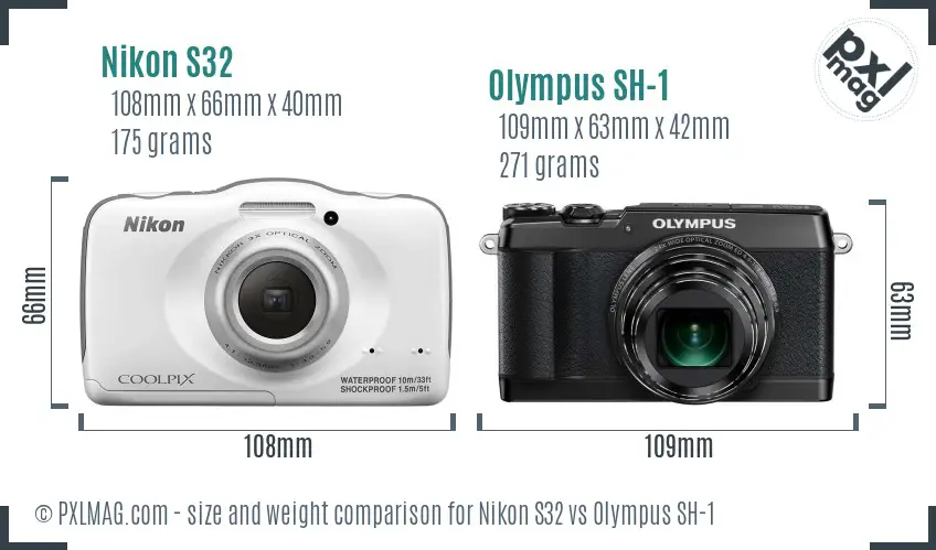Nikon S32 vs Olympus SH-1 size comparison