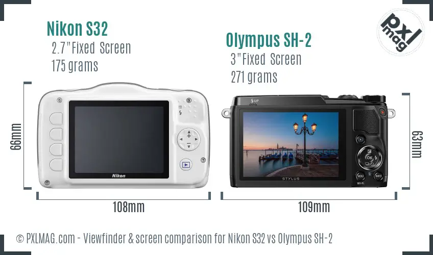 Nikon S32 vs Olympus SH-2 Screen and Viewfinder comparison