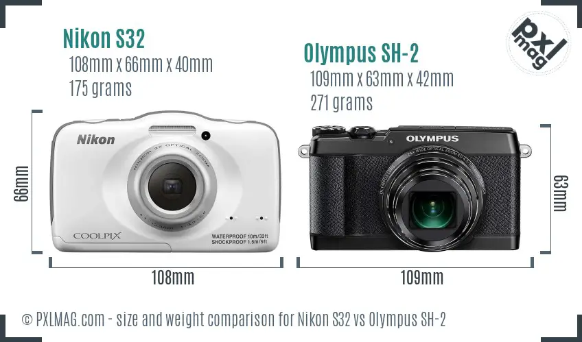 Nikon S32 vs Olympus SH-2 size comparison