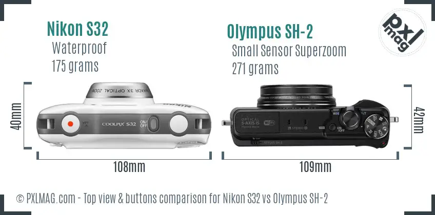 Nikon S32 vs Olympus SH-2 top view buttons comparison