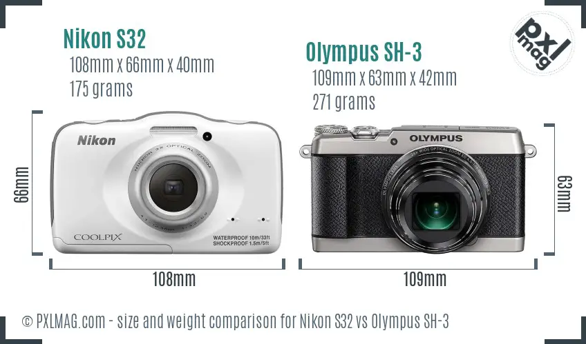 Nikon S32 vs Olympus SH-3 size comparison