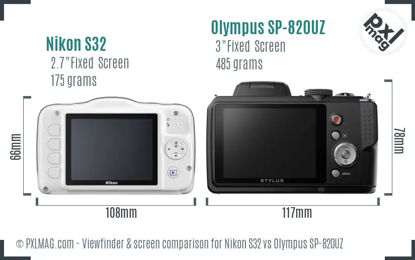 Nikon S32 vs Olympus SP-820UZ Screen and Viewfinder comparison Nikon S32 vs Olympus SP-820UZ Screen and Viewfinder comparison