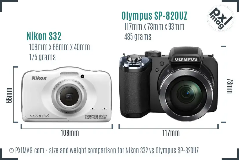 Nikon S32 vs Olympus SP-820UZ size comparison Nikon S32 vs Olympus SP-820UZ size comparison