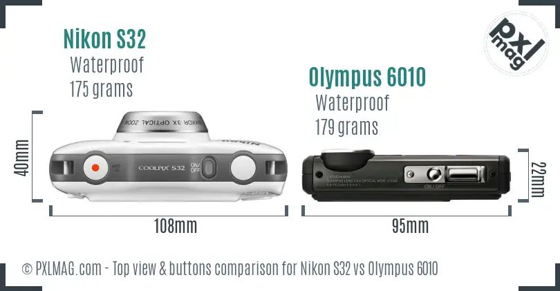 Nikon S32 vs Olympus 6010 top view buttons comparison Nikon S32 vs Olympus 6010 top view buttons comparison