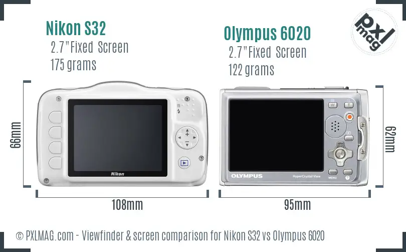 Nikon S32 vs Olympus 6020 Screen and Viewfinder comparison