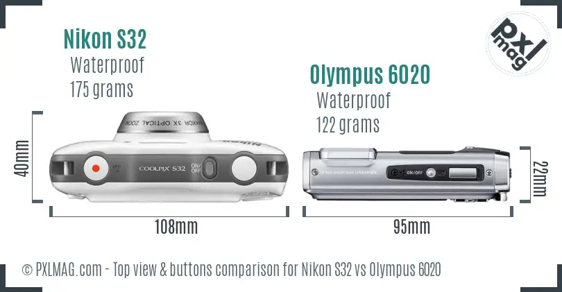 Nikon S32 vs Olympus 6020 top view buttons comparison