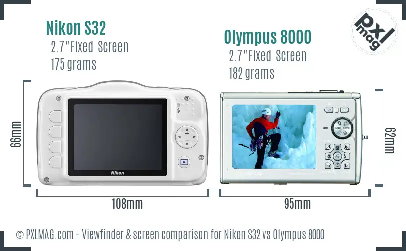 Nikon S32 vs Olympus 8000 Screen and Viewfinder comparison
