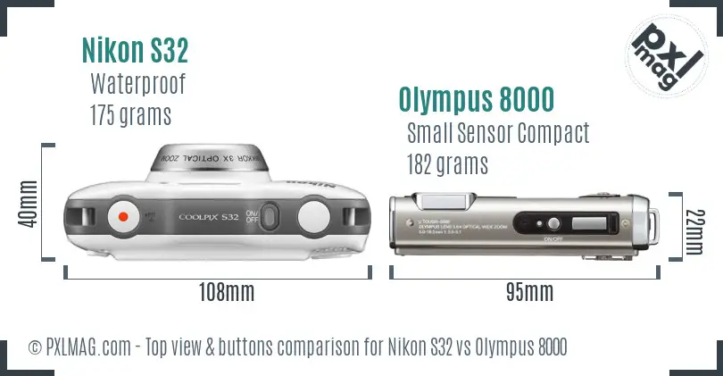 Nikon S32 vs Olympus 8000 top view buttons comparison