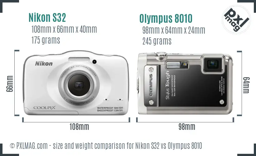 Nikon S32 vs Olympus 8010 size comparison