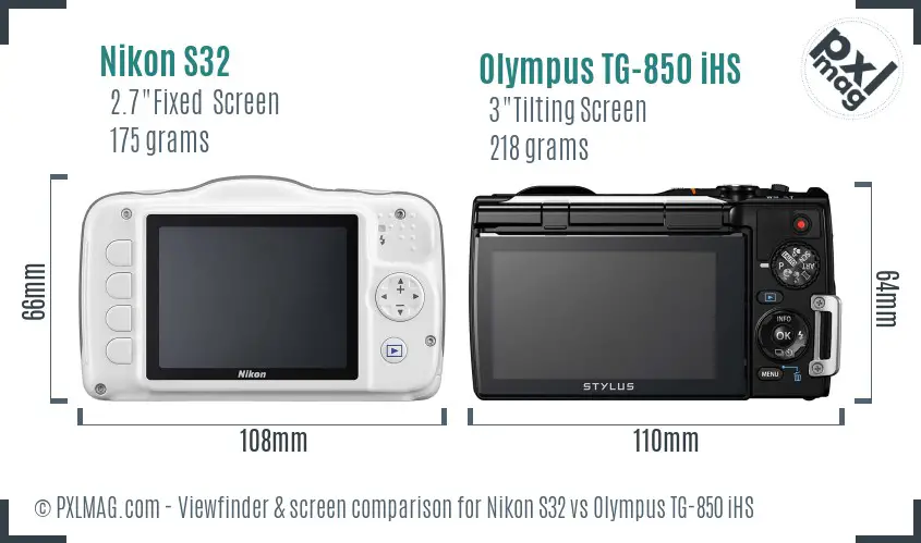 Nikon S32 vs Olympus TG-850 iHS Screen and Viewfinder comparison