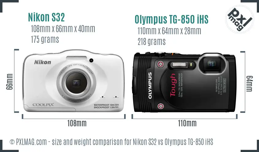 Nikon S32 vs Olympus TG-850 iHS size comparison