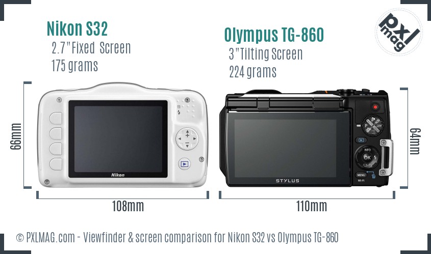 Nikon S32 vs Olympus TG-860 Screen and Viewfinder comparison