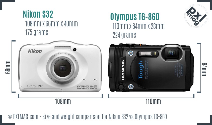 Nikon S32 vs Olympus TG-860 size comparison Nikon S32 vs Olympus TG-860 size comparison