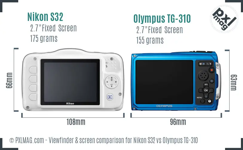 Nikon S32 vs Olympus TG-310 Screen and Viewfinder comparison