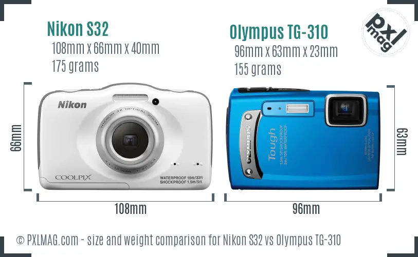 Nikon S32 vs Olympus TG-310 size comparison