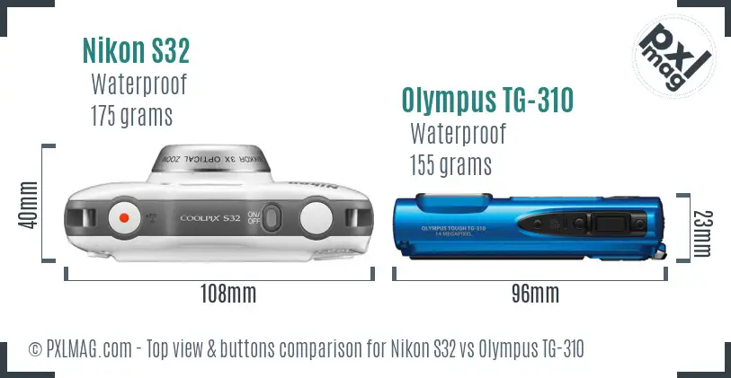 Nikon S32 vs Olympus TG-310 top view buttons comparison