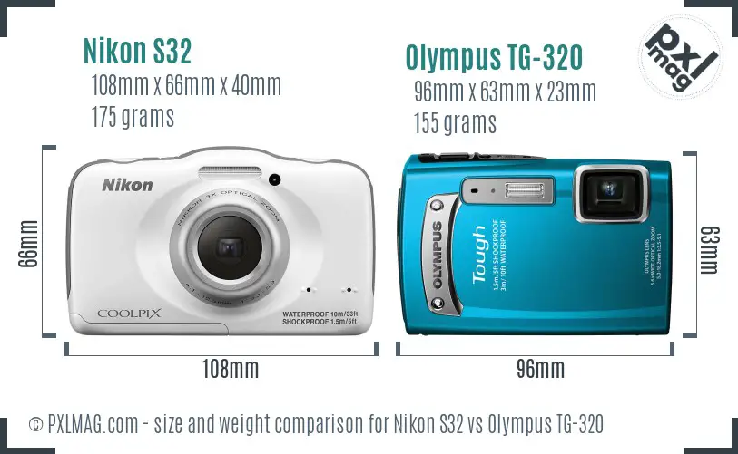 Nikon S32 vs Olympus TG-320 size comparison