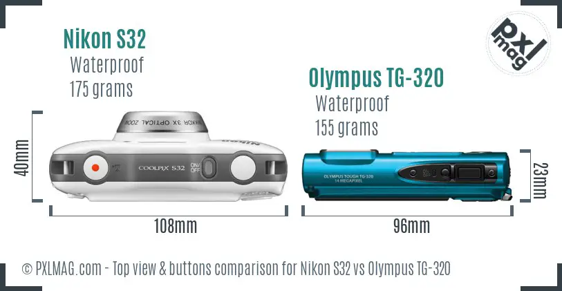 Nikon S32 vs Olympus TG-320 top view buttons comparison