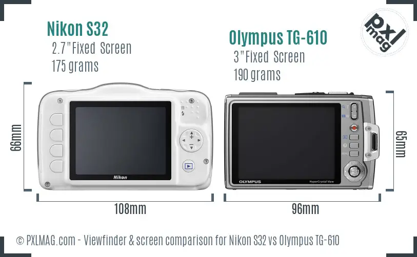 Nikon S32 vs Olympus TG-610 Screen and Viewfinder comparison