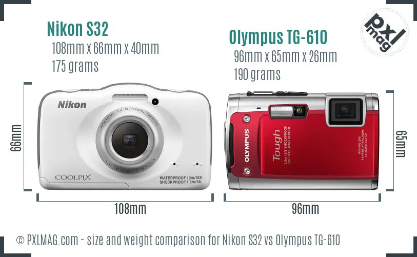 Nikon S32 vs Olympus TG-610 size comparison