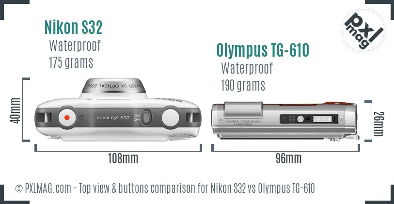 Nikon S32 vs Olympus TG-610 top view buttons comparison